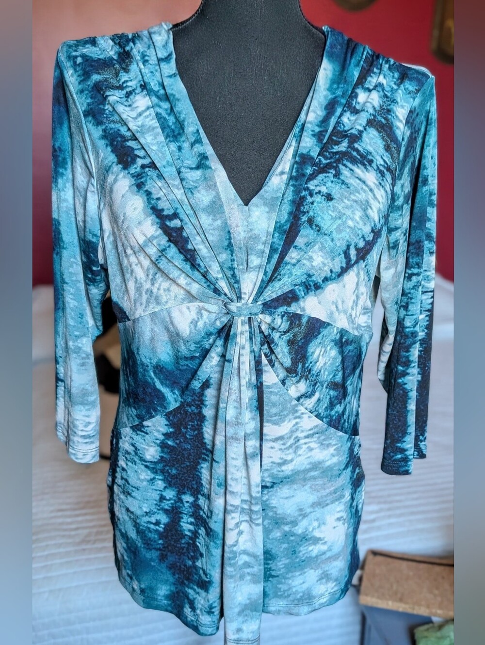 Daisy Fuentes Blue Marble-Print Twist Front Tunic Size XL